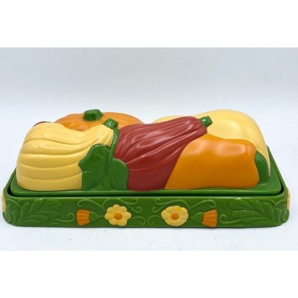 Vintage Butter Dish 7" Fall Thanksgiving Harvest MCM Melamine Plastic 70's 80's - Picture 1 of 8